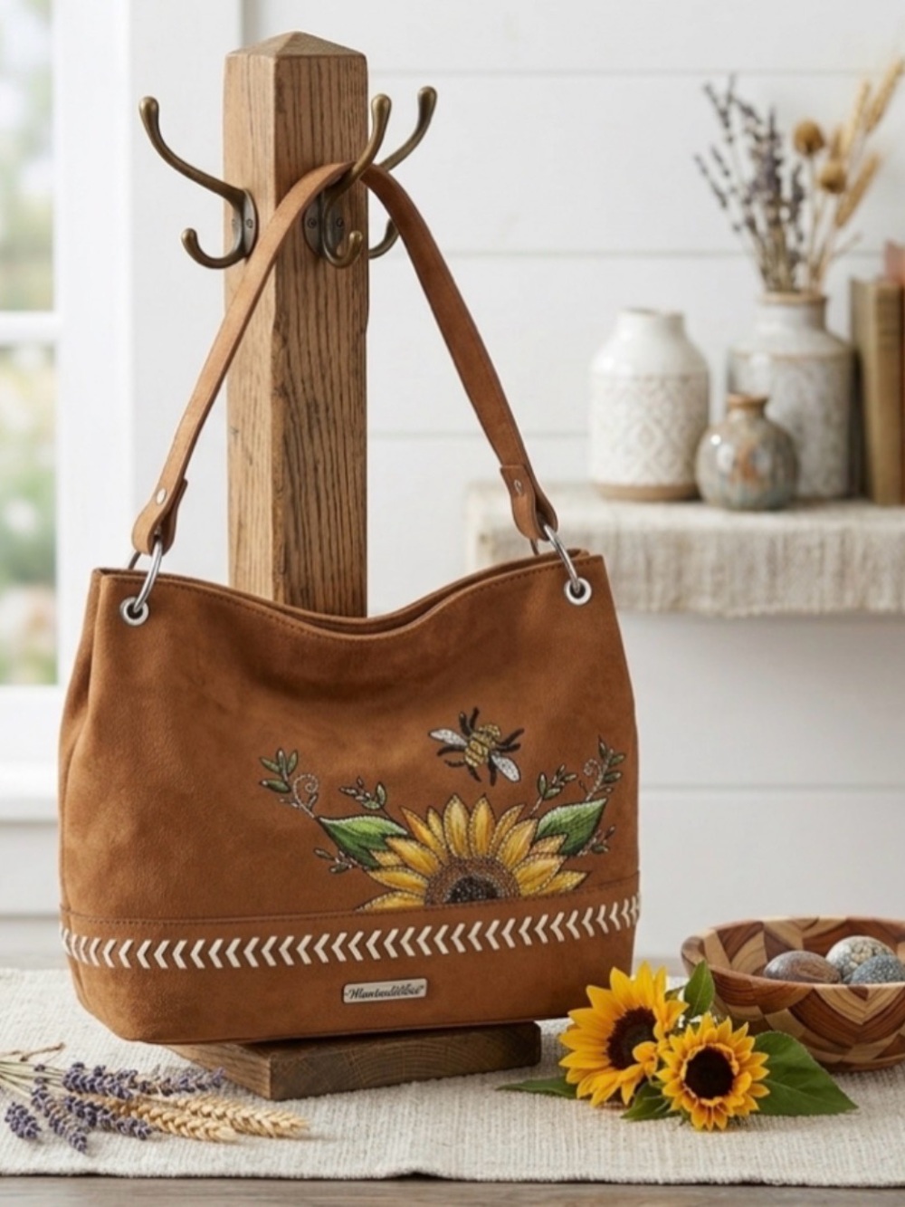 Montana West Sunflower, hand burned, hand painted, hand-placed rhinestones